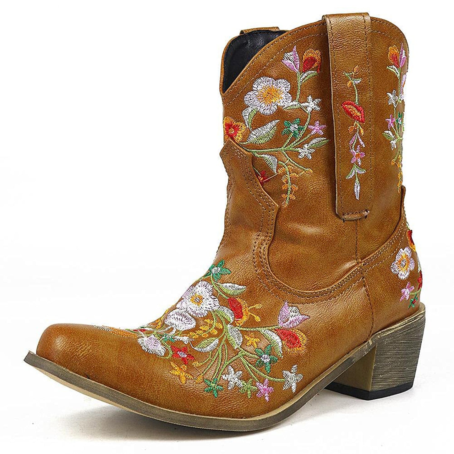 Comfortable Low Heel Embroidered Boots for Women