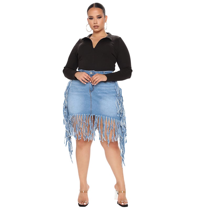 Fringed Plus-Size Denim Skirt for Women up to 5XL