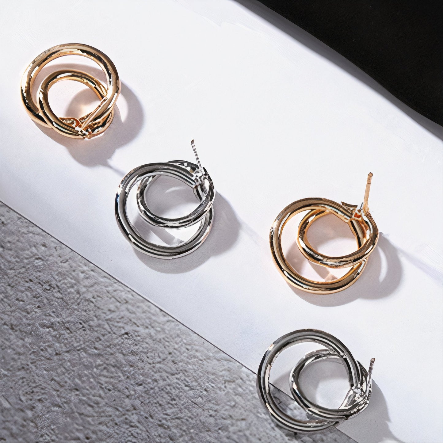 Interlocked Double Ring Hoop Earrings in Gold & Silver – Post-Back Metal Earrings | The Pretty Pistol