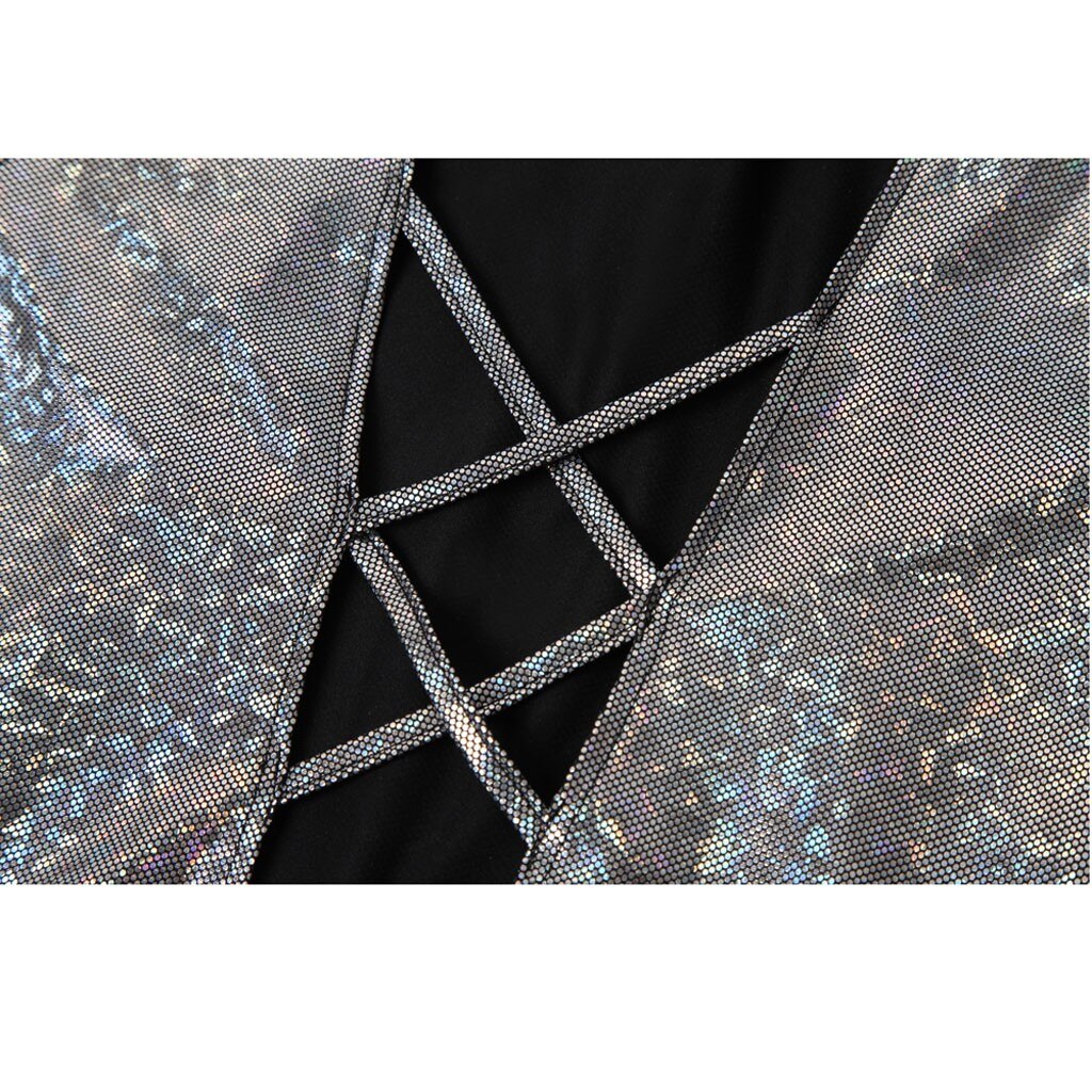 Holographic gunmetal sequin hooded bodysuit with deep V lace-up cutout | The Pretty Pistol
