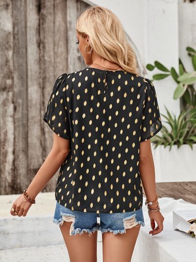 Amy Petal Sleeve Top 3 Colors Gold Accents