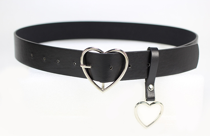 Heart Buckle Belt with Heart Charm Dangle in Silver Hardware - Faux Leather | The Pretty Pistol