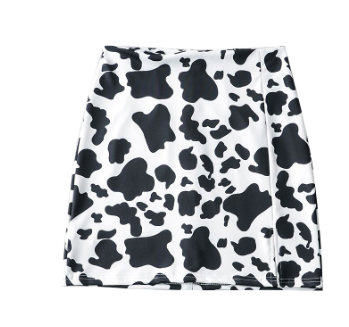 Cow Spot Print A-Line Skirt with Elastic Waist
