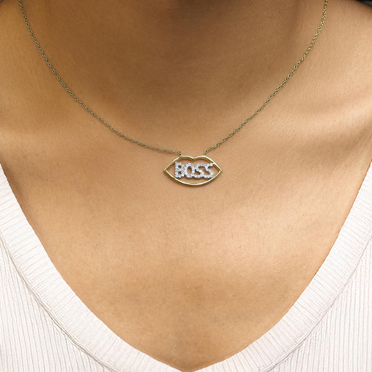 14K Gold Plated Diamond BOSS Lip Pendant Necklace 18 Inch | The Pretty Pistol