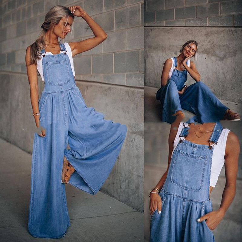 Wide-Leg Denim Overalls with Adjustable Suspenders in Blue – Sizes S-2XL | The Pretty Pistol