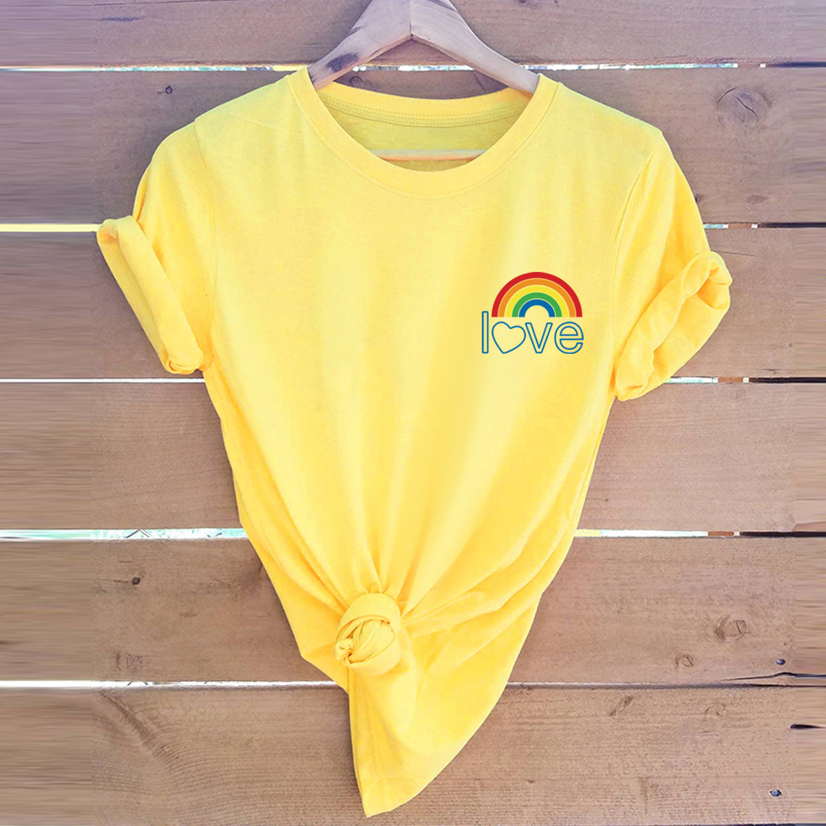 Rainbow Love Graphic Cotton Tee in Yellow ā Sizes S-3XL | The Pretty Pistol