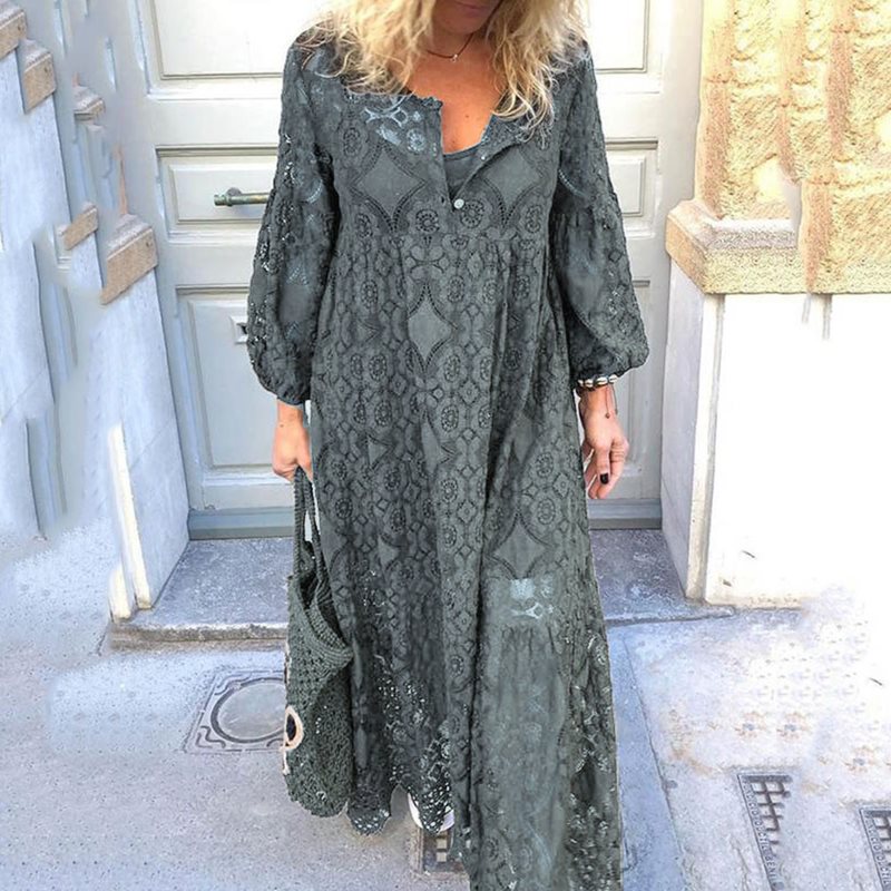 Lace-Trimmed Plus Size Long Sleeve Dress