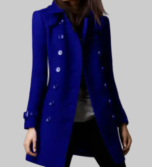 Women’s Command Attention Double-Breasted Trench Coat in Royal Blue – Tailored Military Style, Sizes S–3XL | The Pretty Pistol