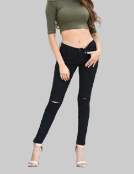 Women's high-waist black ripped skinny jeans with double knee cuts | The Pretty Pistol