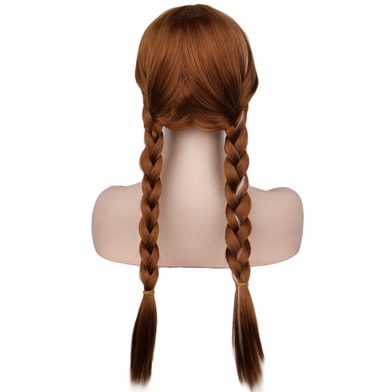Frozen Anna Cosplay Wig - Warm Auburn Double Braids with Side-Swept Bangs Adult One Size | The Pretty Pistol