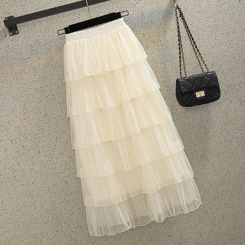 Tiered Tulle Midi Skirt in Apricot – One Size | The Pretty Pistol