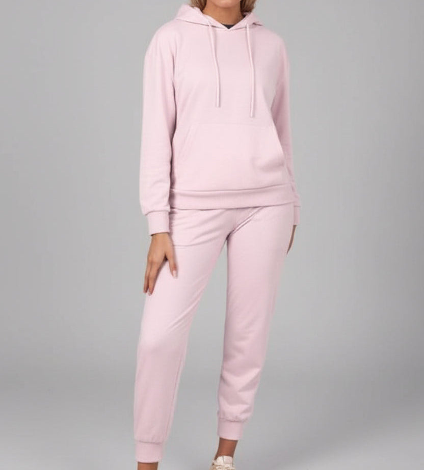 2-Piece Hoodie & Jogger Matching Set in Light Pink – Women's Pullover & Jogger Pants S-2XL