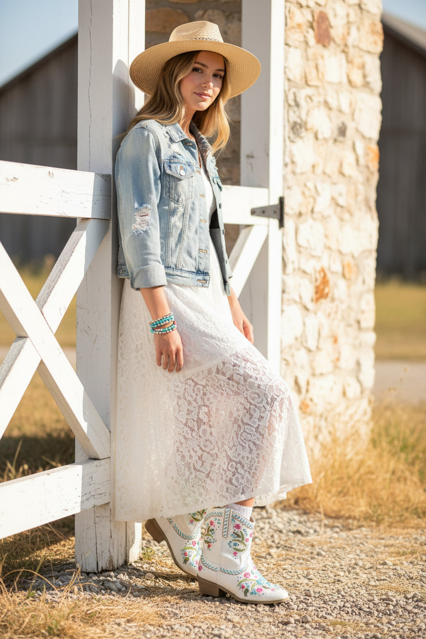 Floral Embroidered Square Heel Boots
