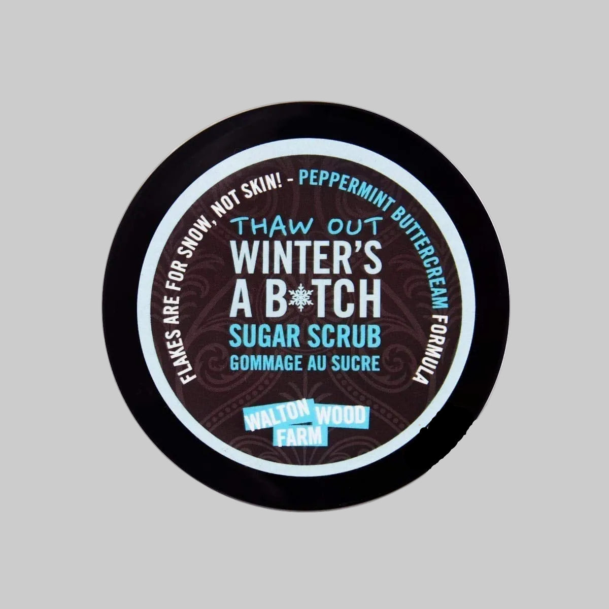 Walton Wood Farm Winter's A B*tch Peppermint Buttercream Sugar Scrub – 97% Natural, Vegan, 8 oz Round Tin | The Pretty Pistol