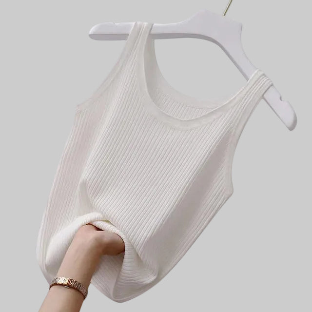 Ribbed Knit Sleeveless Tank with Lettuce Edge Trim in White – Slim Fit, L-4XL | The Pretty Pistol