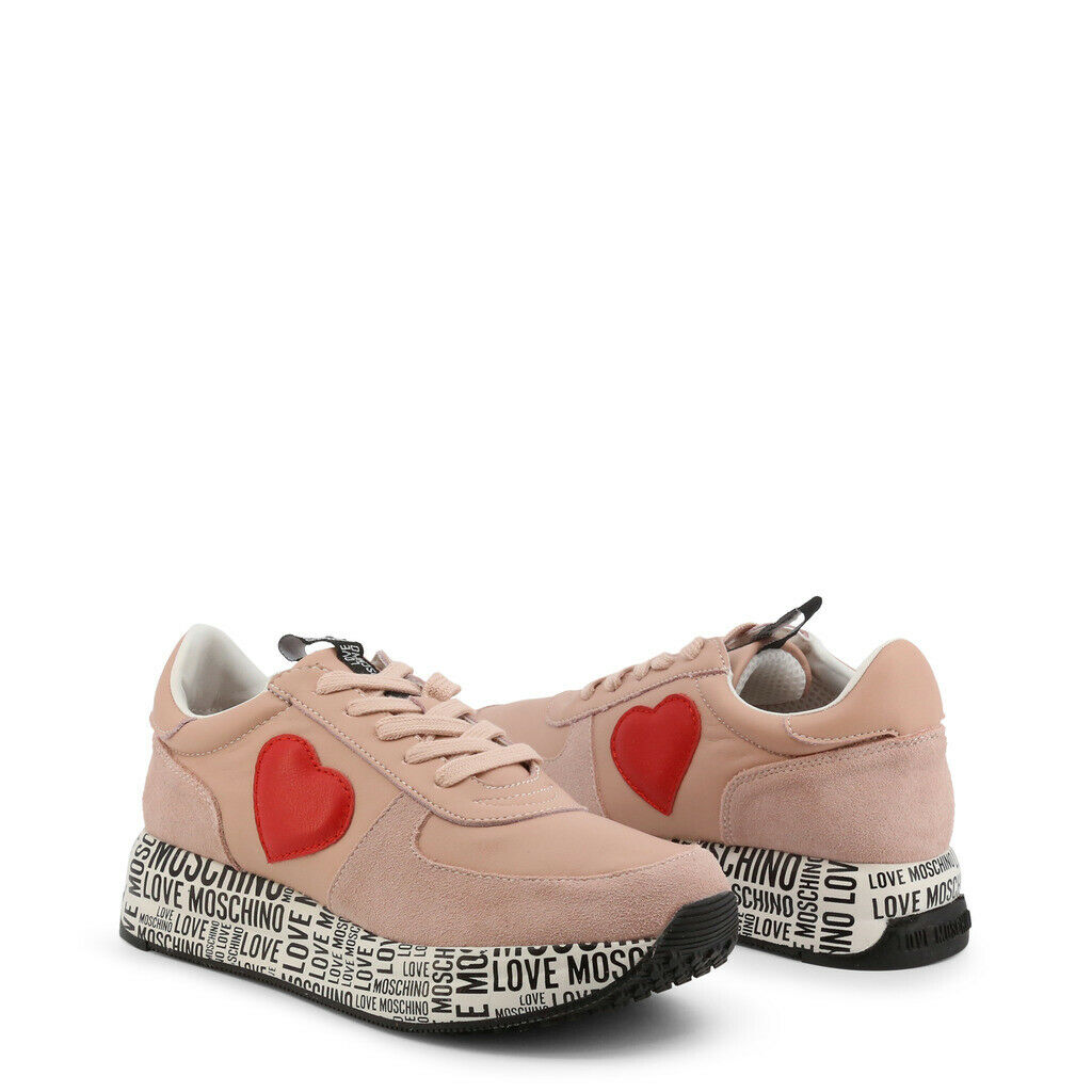 Authentic Love Moschino Blush Pink Heart Appliqué Platform Sneakers with All-Over Logo Print Sole – Made in Italy, Sizes 5-10 | The Pretty Pistol