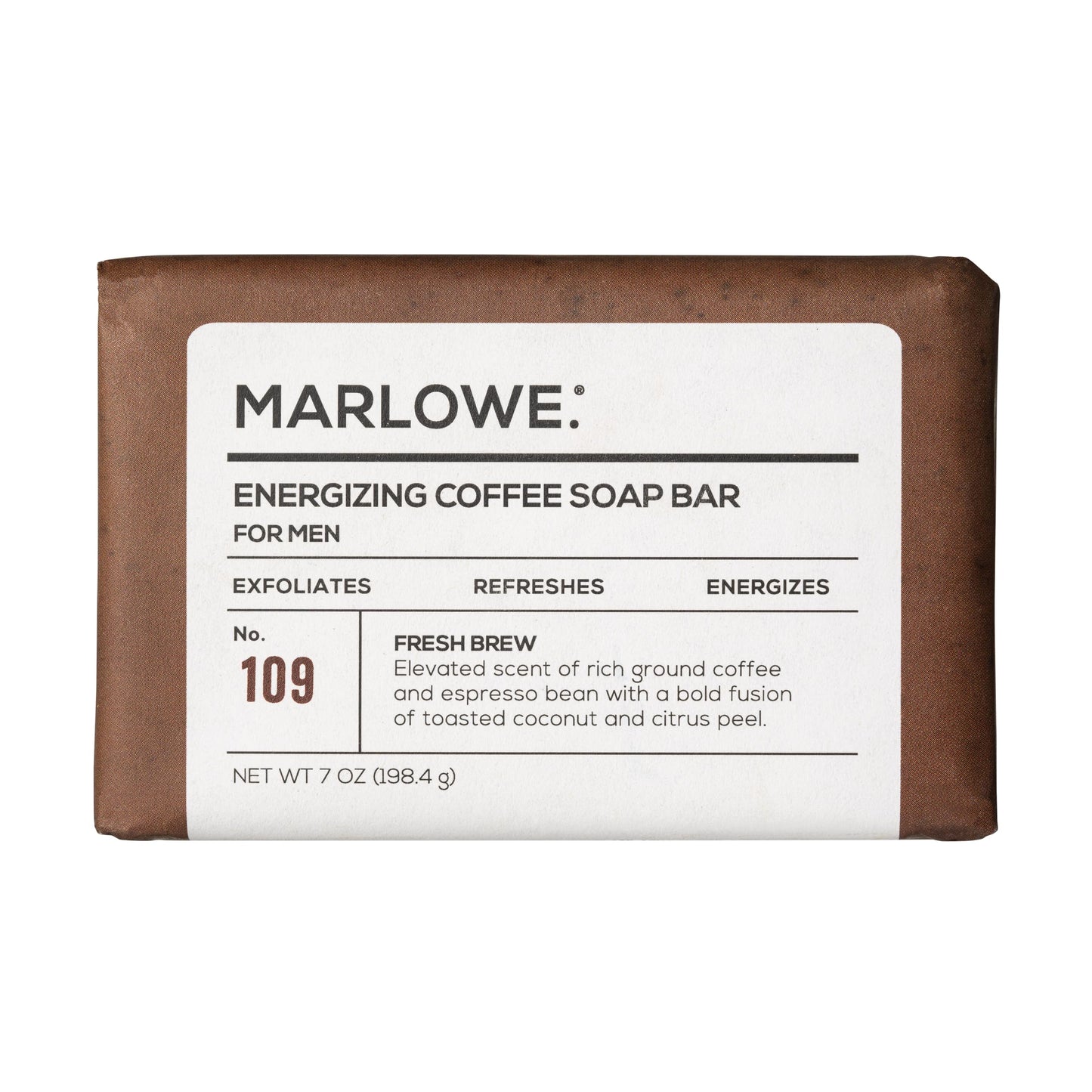 Marlowe No. 109 Energizing Coffee Bar Soap 7 oz - Exfoliating Body Scrub with Coffee Beans Cocoa Butter Fresh Brew Scent | The Pretty Pistol
