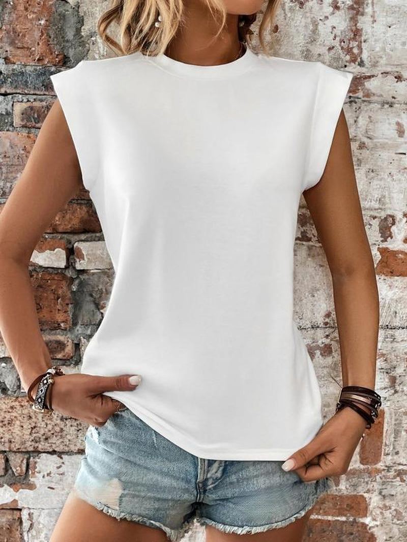 Structured Cap Sleeve Top with Subtle Shoulder Padding & Round Neckline in White β Sizes XS-XL | The Pretty Pistol