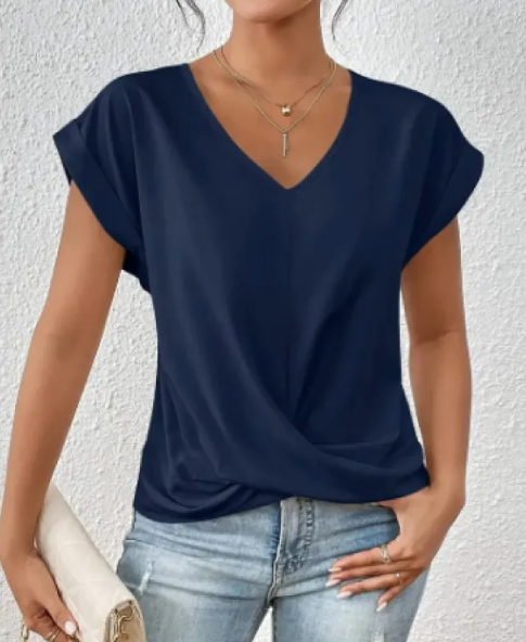 Twist Knot V-Neck Short Sleeve Top in Navy Blue – Sizes S-3XL | The Pretty Pistol