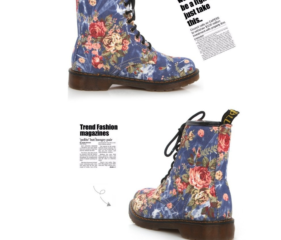 Floral Print Combat Boots