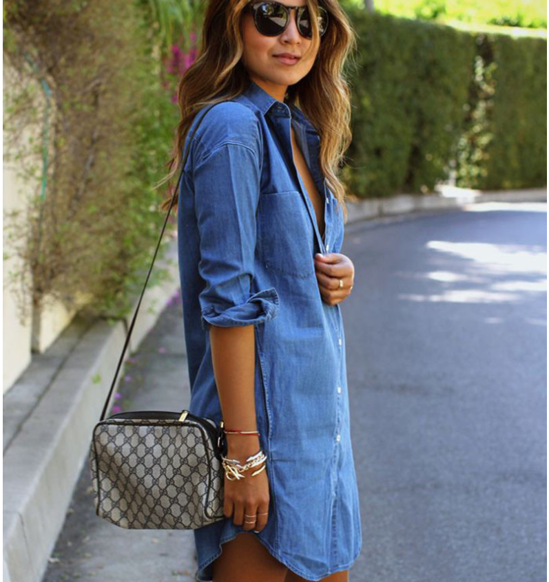 Denim Button-Front Shirt Dress in Blue – Sizes S-6XL | The Pretty Pistol