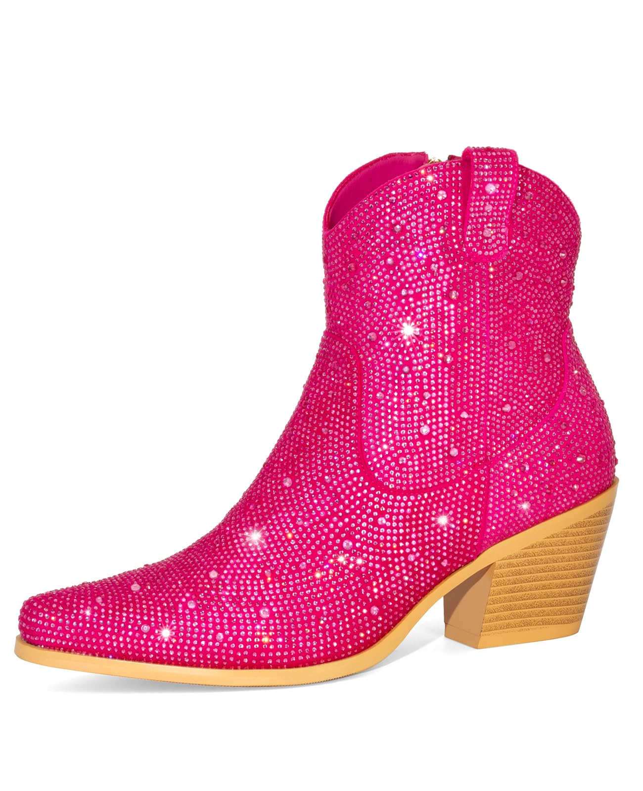 MISSMILLER Rhinestone Cowboy Boots for Women Sparkly Chunky Heel Ankle Boots Cowgirl Boots Pointed Toe Western Boots