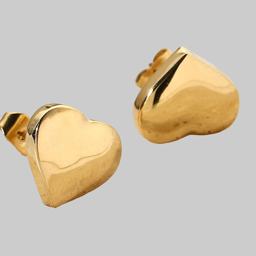 Polished Gold Heart Stud Earrings – Durable Stainless Steel, Lightweight Everyday Wear | The Pretty Pistol