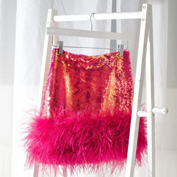 Sequin & Feather Trim Mini Skirt in Red – Sizes S-XL | The Pretty Pistol