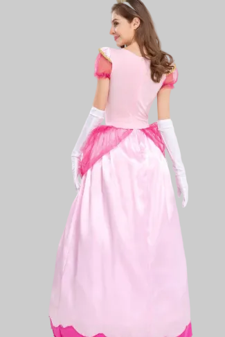 Princess Peach Adult Costume Dress - Peach Pink Satin Sequin Pearl Embellishments Sizes S-2XL Halloween Cosplay | The Pretty Pistol
