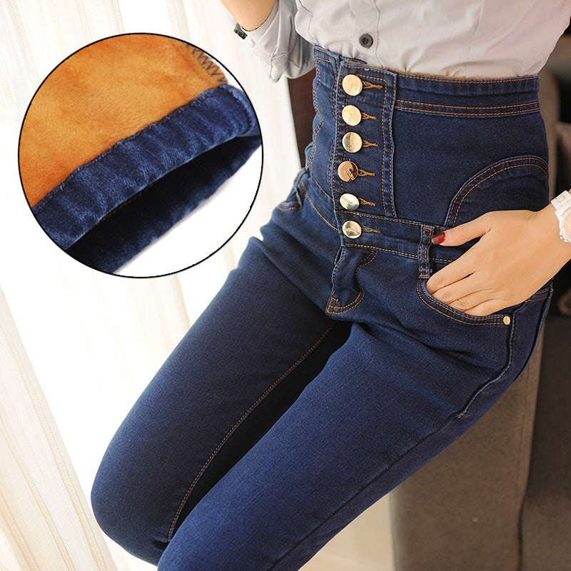 Warm Thickened Denim Pencil Pants for Women up to 6XL