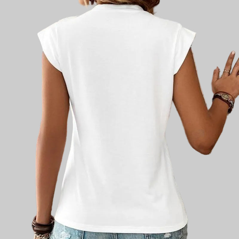 Structured Cap Sleeve Top with Subtle Shoulder Padding & Round Neckline in White – Sizes XS-XL | The Pretty Pistol