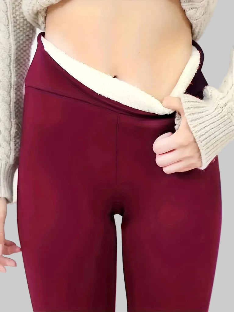 Women’s Cozy Lined Winter Leggings in Burgundy – Plush Lining, Full-Length Fit, Sizes S–XL | The Pretty Pistol
