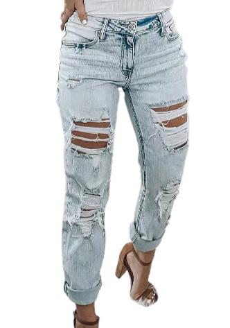Trendy Ripped Denim Pants for Women