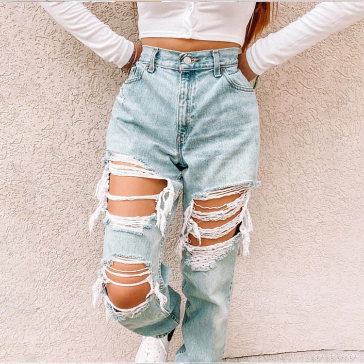 Trendy Ripped Denim Pants for Women