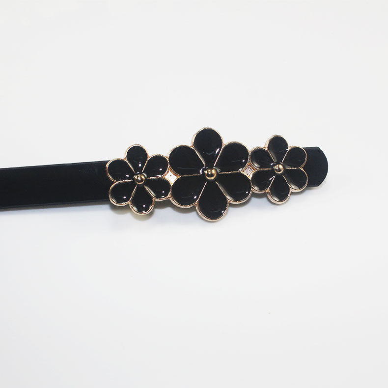 Plum Blossom Buckle Thin PU Belt for Women
