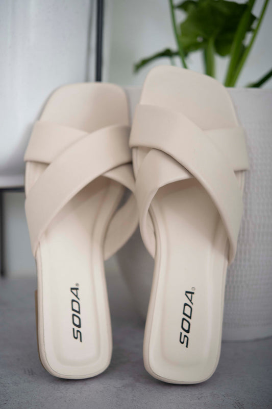 Crisscross Slide Sandals in Cream For Women