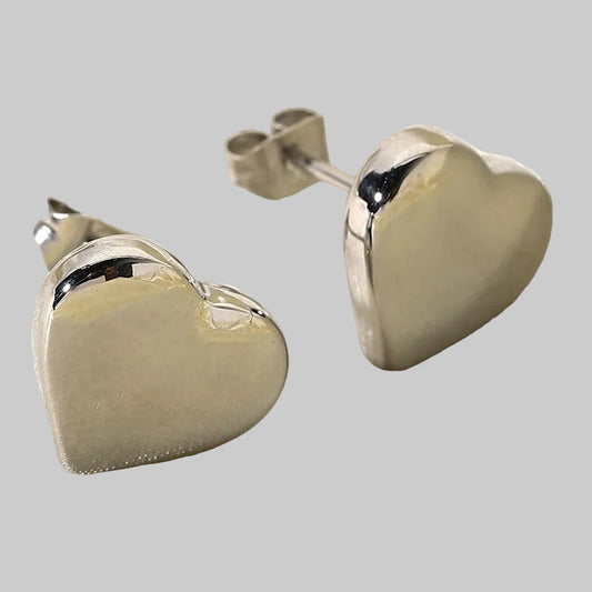 Polished Silver Heart Stud Earrings – Durable Stainless Steel, Lightweight Everyday Wear | The Pretty Pistol