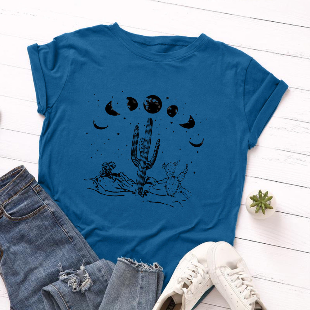 Loose Fit Cactus Cotton Short Sleeve T-Shirt for Women up to 5XL