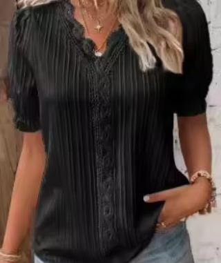 Lace-Trimmed Princess Sleeve Blouse up to 5XL
