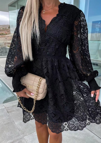 Lace-Trimmed Plus Size Long Sleeve Dress