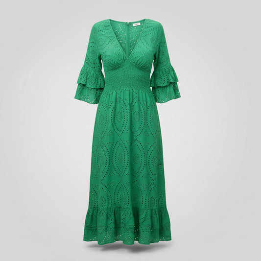 High Waist Eyelet Embroidered Midi Dress in Green – Sizes S-5XL | The Pretty Pistol