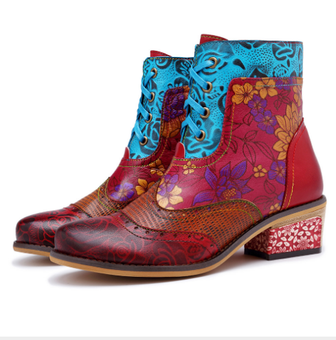 Lace-Up Women's Boots, Vintage Style Leather Cowgirl Boots