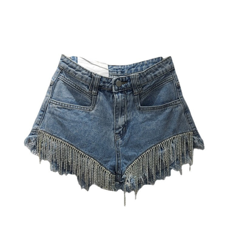 Chic Sparkle Tassel Denim Shorts
