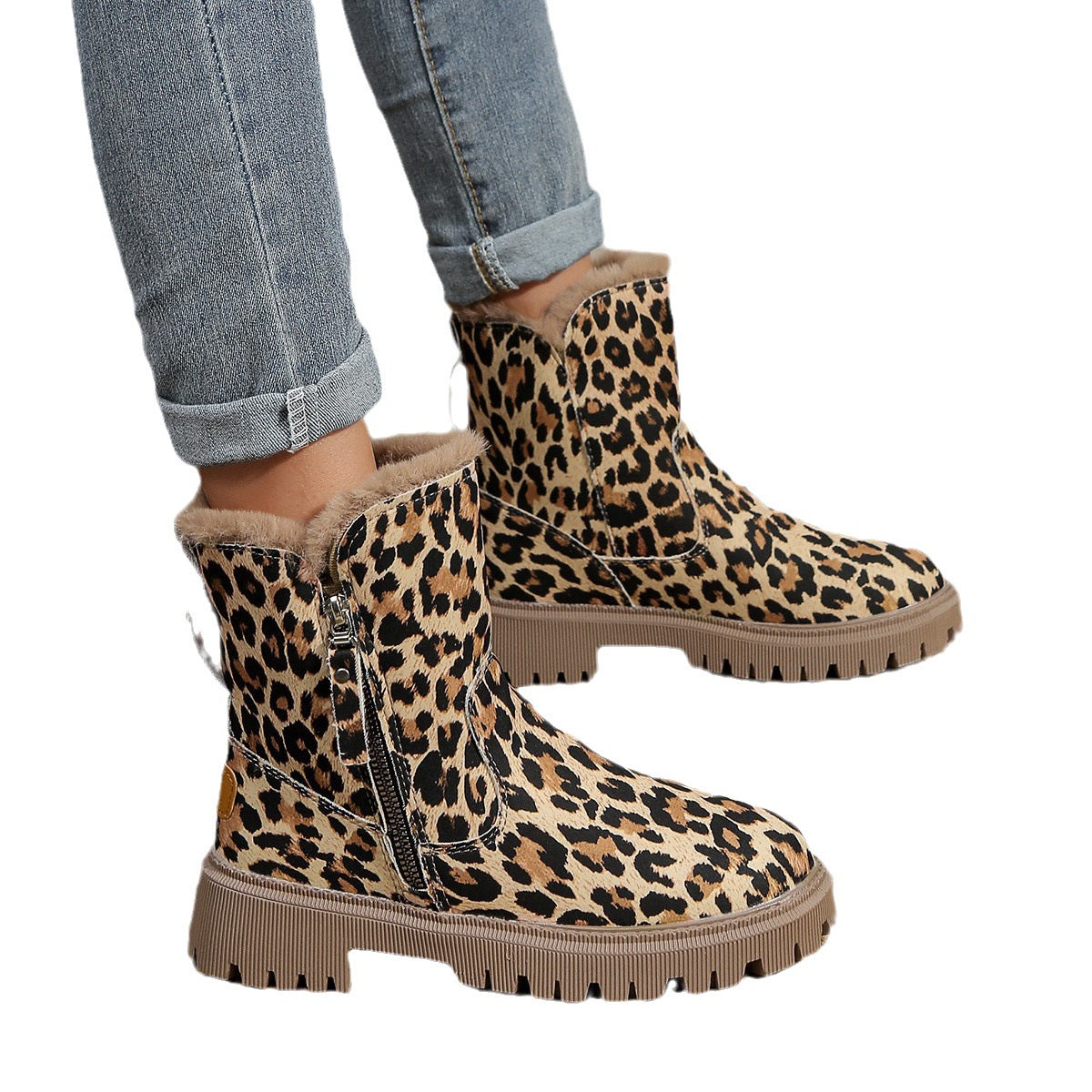 Plus Size Short Martin Boots with Leopard Print for Women