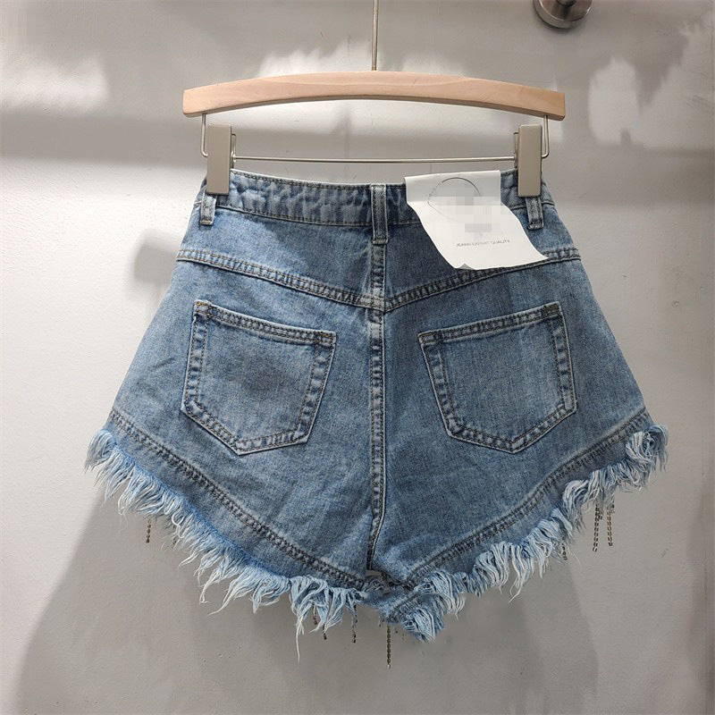 Chic Sparkle Tassel Denim Shorts