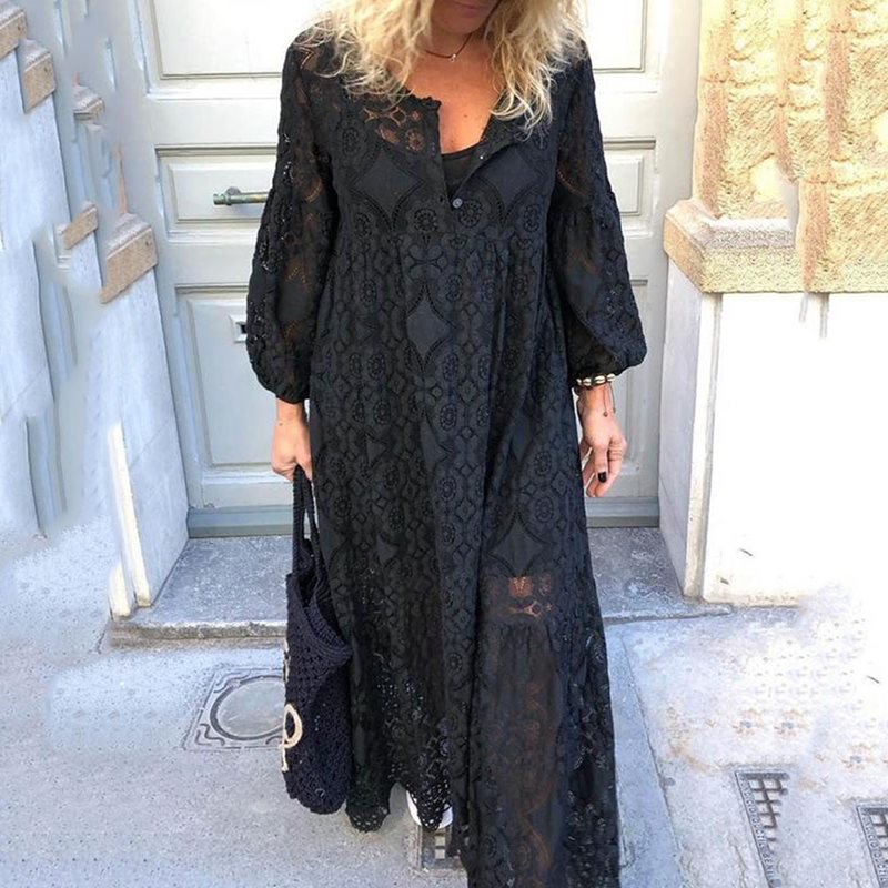 Lace-Trimmed Plus Size Long Sleeve Dress