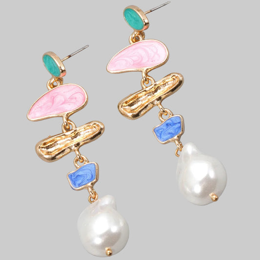 Abstract Enamel & Baroque Pearl Drop Earrings in Multicolor | The Pretty Pistol