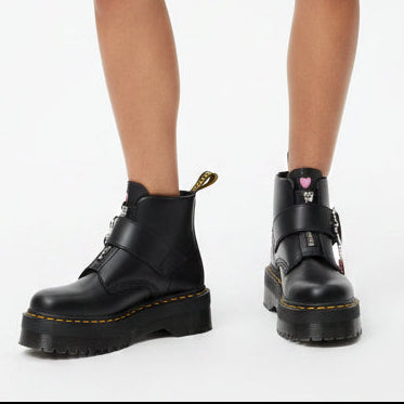 Heart Buckle Black Leather Combat Boots in Black – Women's Sizes 5-11 | The Pretty Pistol