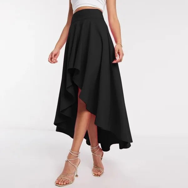 High-Low Asymmetric Midi Skirt in Black – Sizes S-5XL | The Pretty Pistol