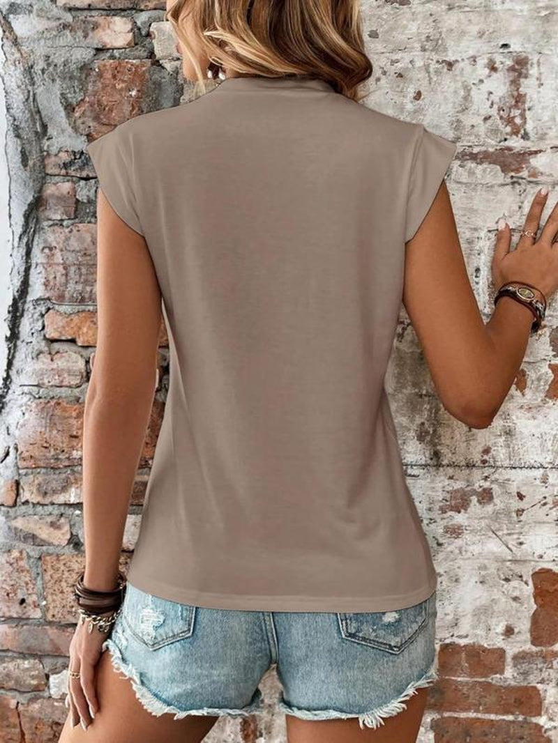 Women's Plain round Neck Batwing Sleeve Tee, Casual Cap Sleeve T-Shirt for Summer, Ladies Clothes for Daily Wear